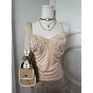 Vintage 90s Express Champagne Beige Satin Lace Camisole Top